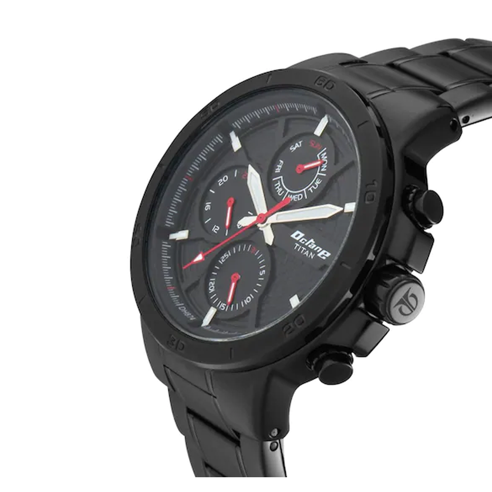Octane Champagne Dial Black Leather Strap Watch - Titan Corporate Gifting
