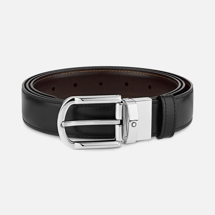 Mont Blanc Horseshoe buckle black/brown 30 mm reversible leather belt MB111080