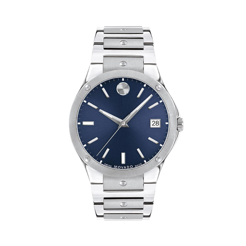 Movado 0607513 S.E. Swiss Stainless Blue Dial Date Watch