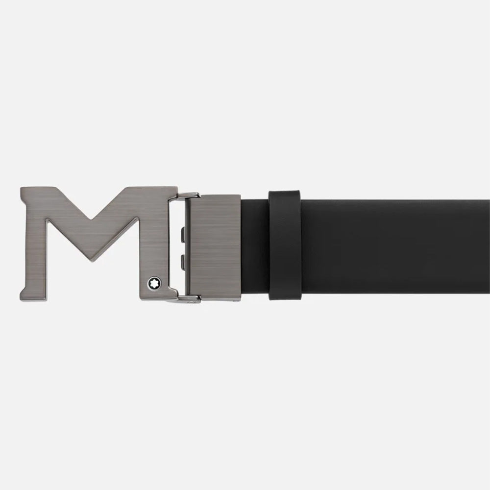 Mont Blanc 129445 M Buckle Black 35 Mm Leather Belt