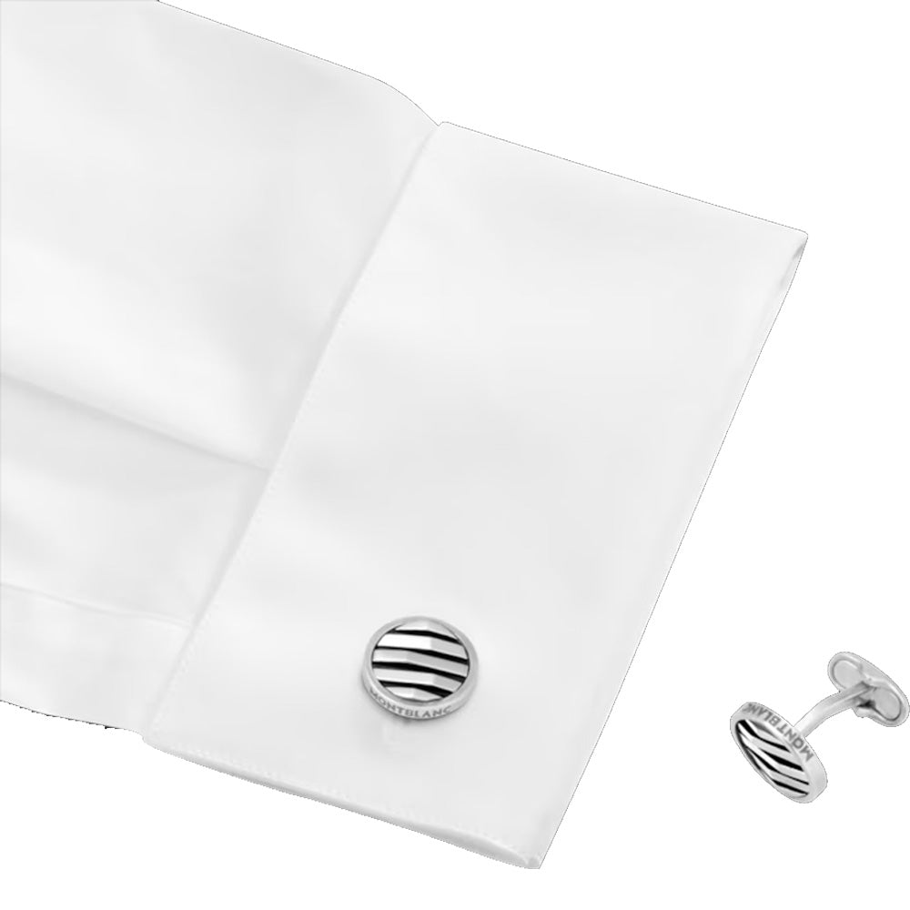 Mont Blanc 123804 Cufflinks, round in silver with geometric inlay