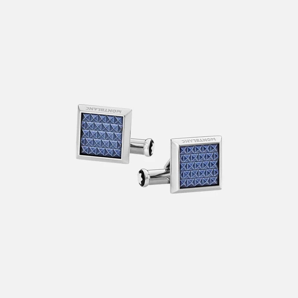 Mont Blanc 123805 Rectangular Cufflinks in Stainless Steel with Blue Patterned Inlay