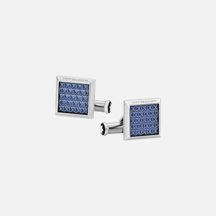 Mont Blanc 123805 Rectangular Cufflinks In Stainless Steel With Blue Patterned Inlay