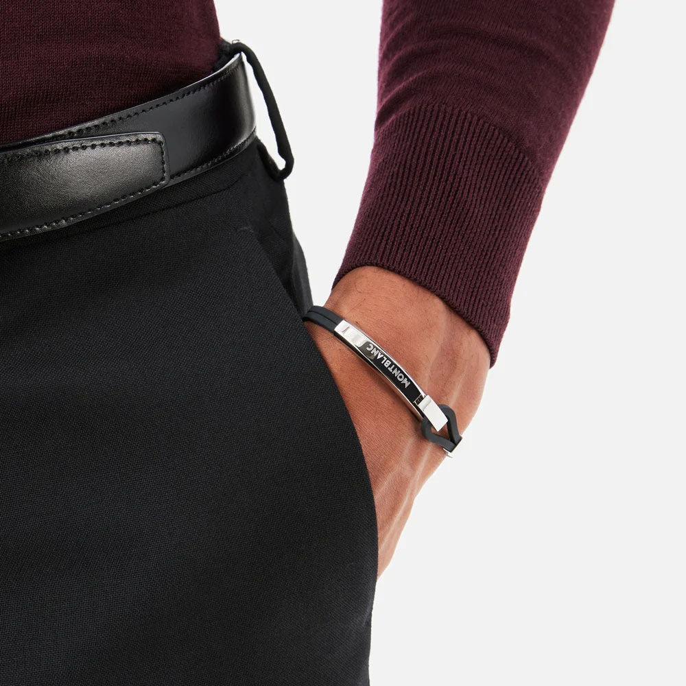 Buy ADYOGER Leather Wristband Stainless Steel Silicone Black Bracelet MenS  Wristband Punk Style Design MenS Bracelet Simple Rubber Pendant Online at  desertcartINDIA