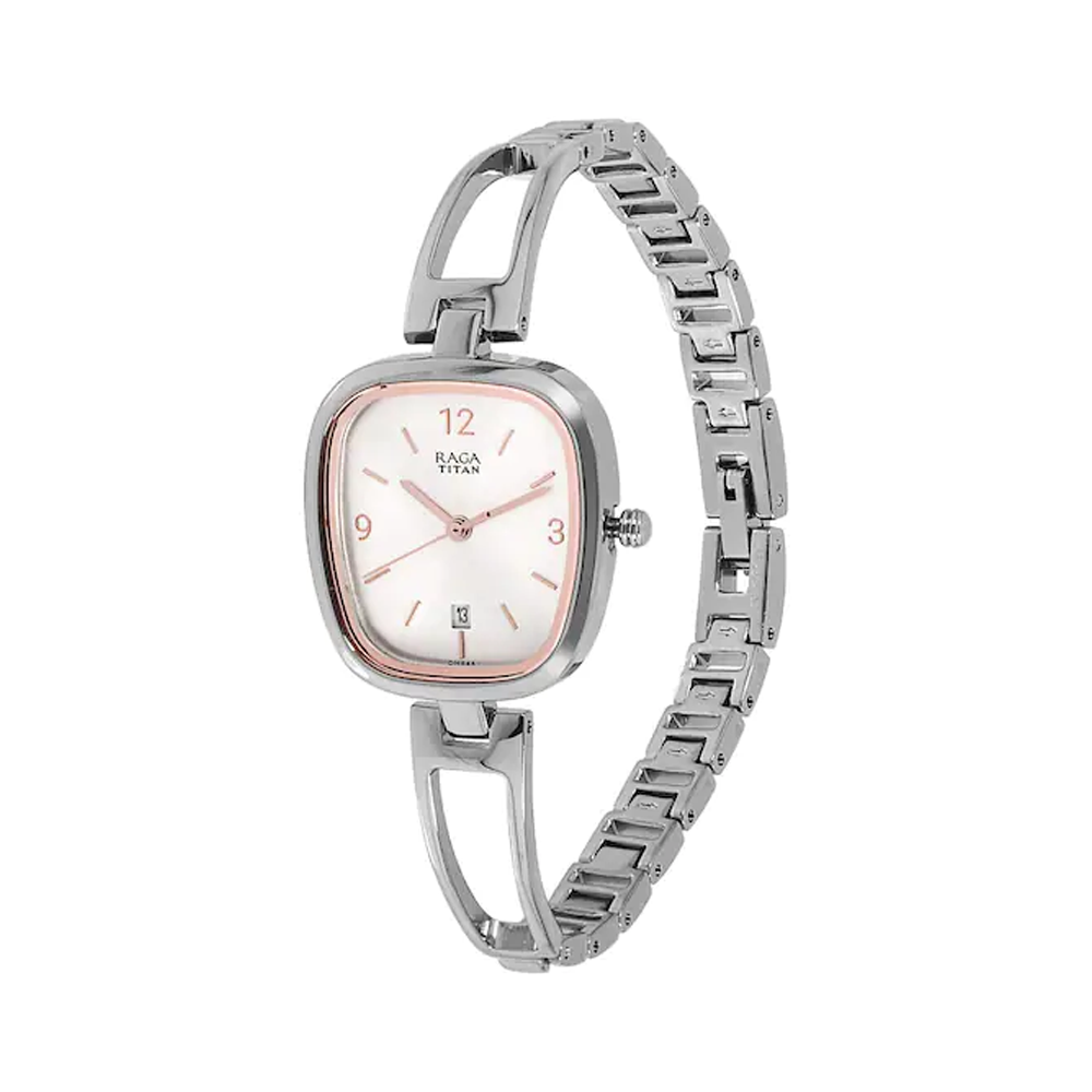 Titan raga viva analog cheap silver dial women's watch 2603wm01