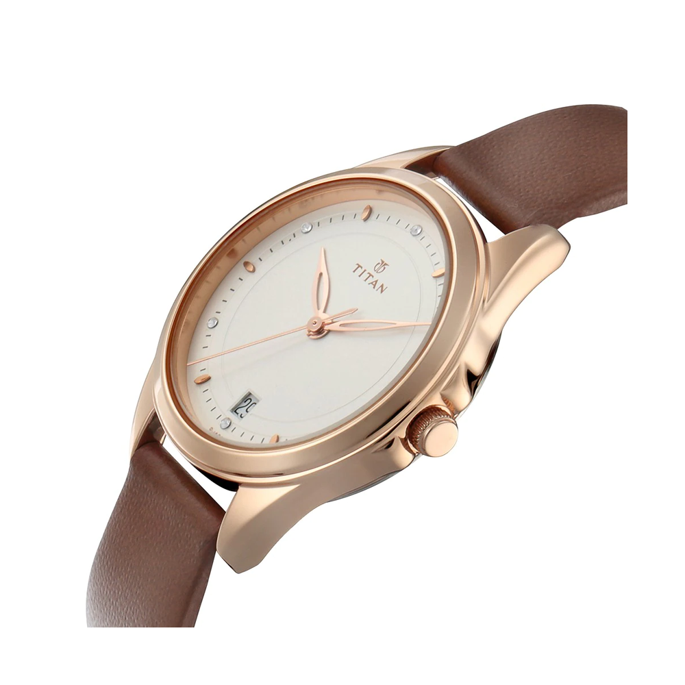 TITAN Bandhan Silver White Dial Leather Pair Watches