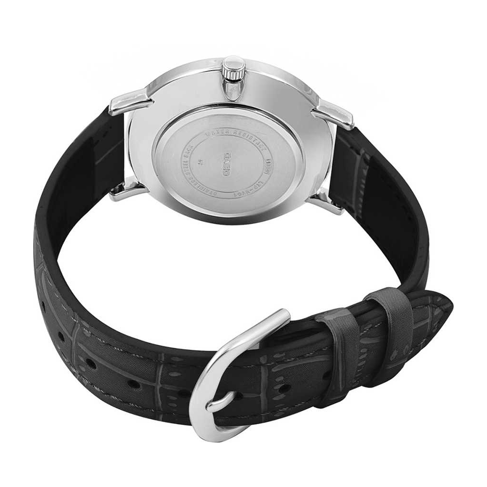 Casio black best sale leather watch