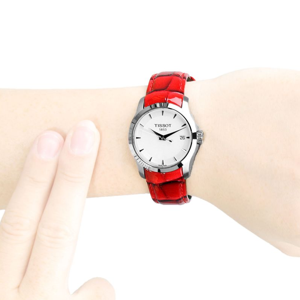 TISSOT T0352101601101 COUTURIER WHITE DIAL RED LEATHER WOMEN'S WATCH