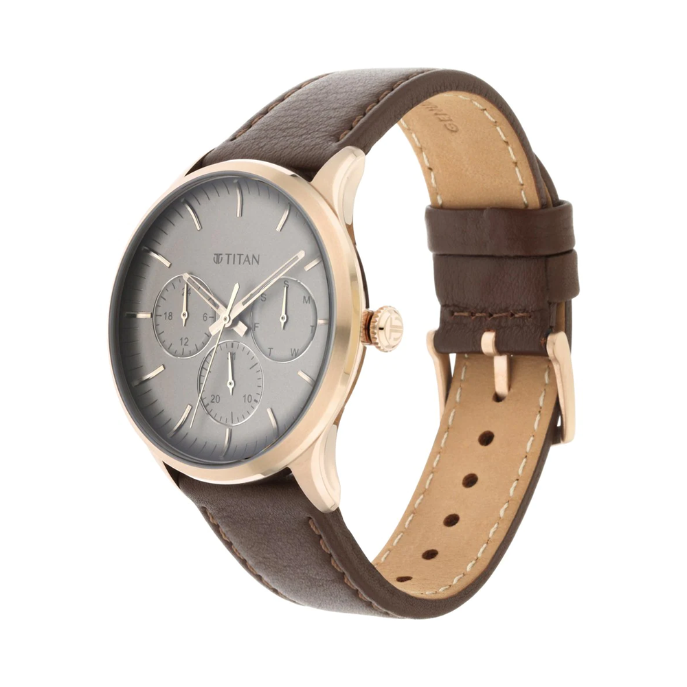 TITAN Grey Dial Leather Strap Watch NP90125WL03 The Watch Factory