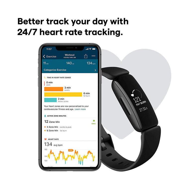 Fitbit Inspire 2 Fitness Tracker (40.9mm) (24/7 Heart Rate, FB418BKBK, Black, Silicone Band)