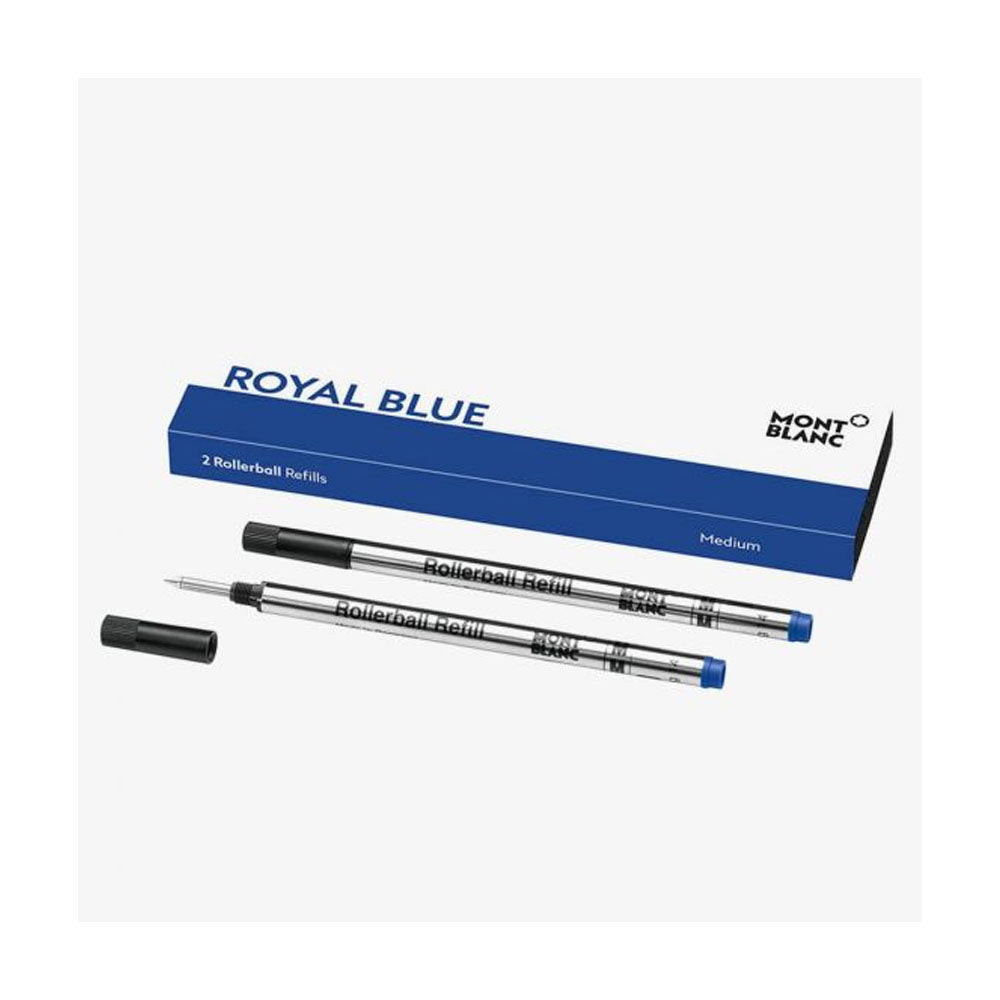 Mont Blanc Rollerball Refills (M) Royal Blue 124504 – Refill Cartridge with a Medium Nib for Rollerball Pens –2 x Royal Blue Pen Refills
