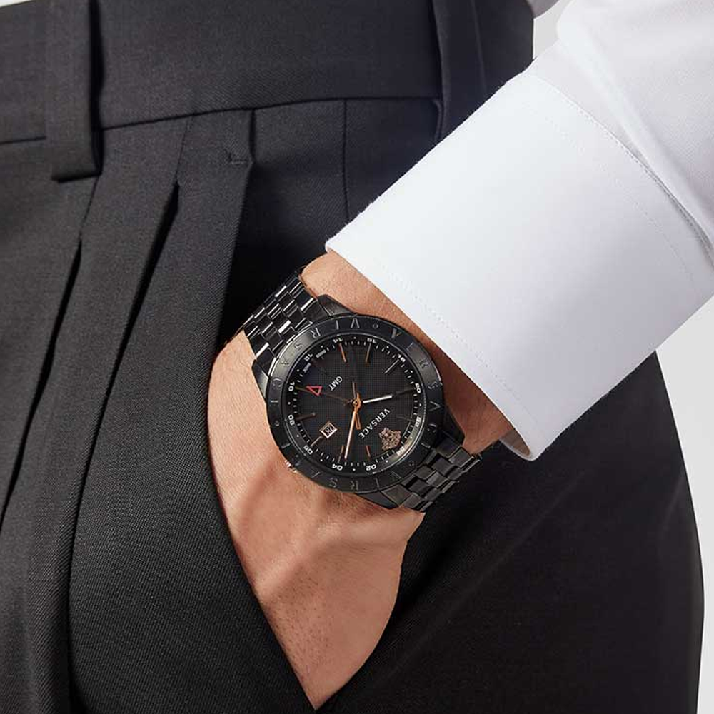 Versace VEBK00618 Univers GMT Quartz Black Dial Men s Watch The