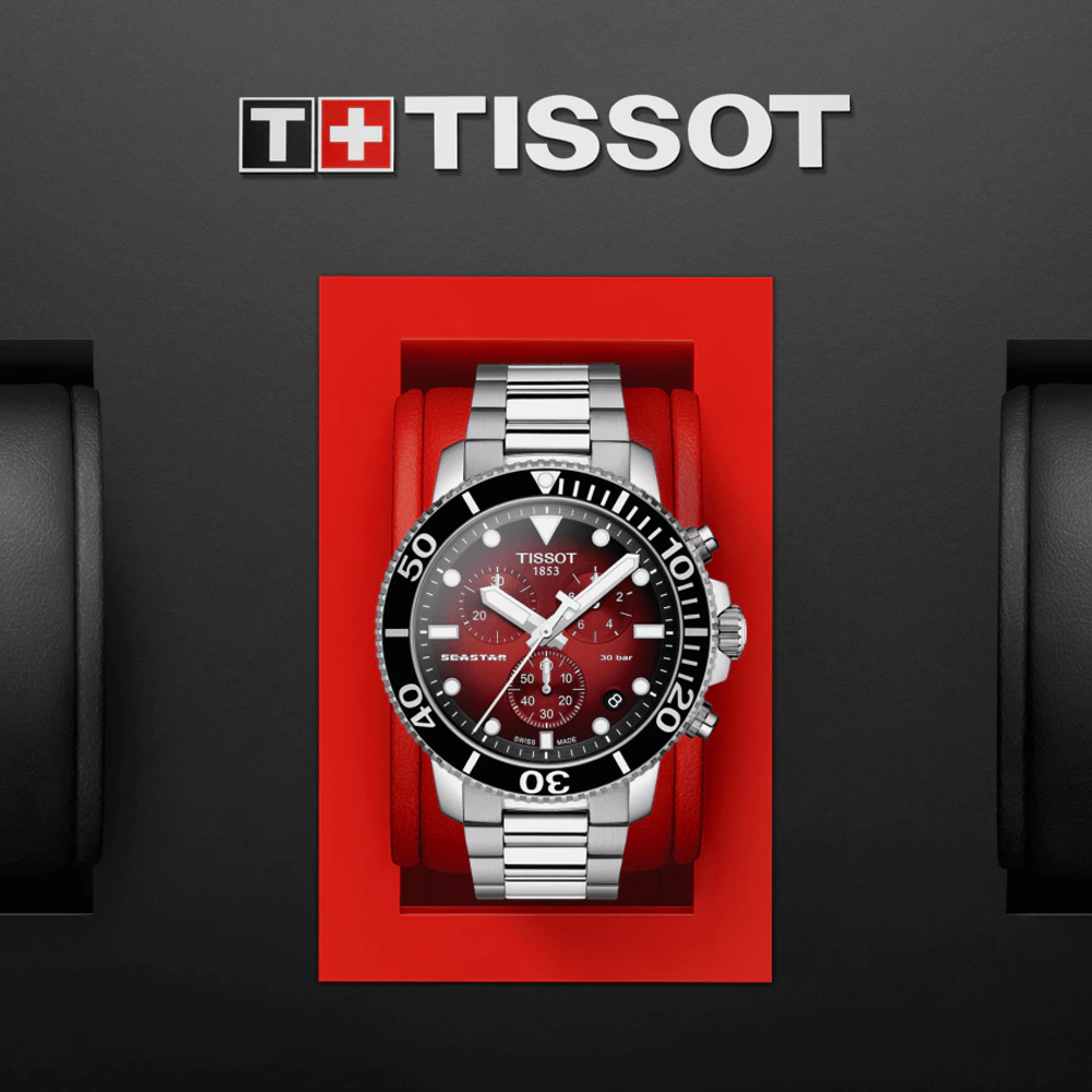 Tissot SEASTAR Red Dial Stainless Steel Mens Watch - T1204171142100