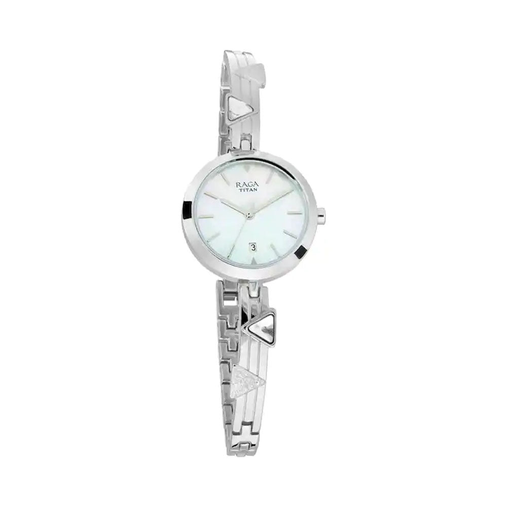 TITAN Raga Viva Mother Of Pearl Dial Metal Strap Watch 2606SM03