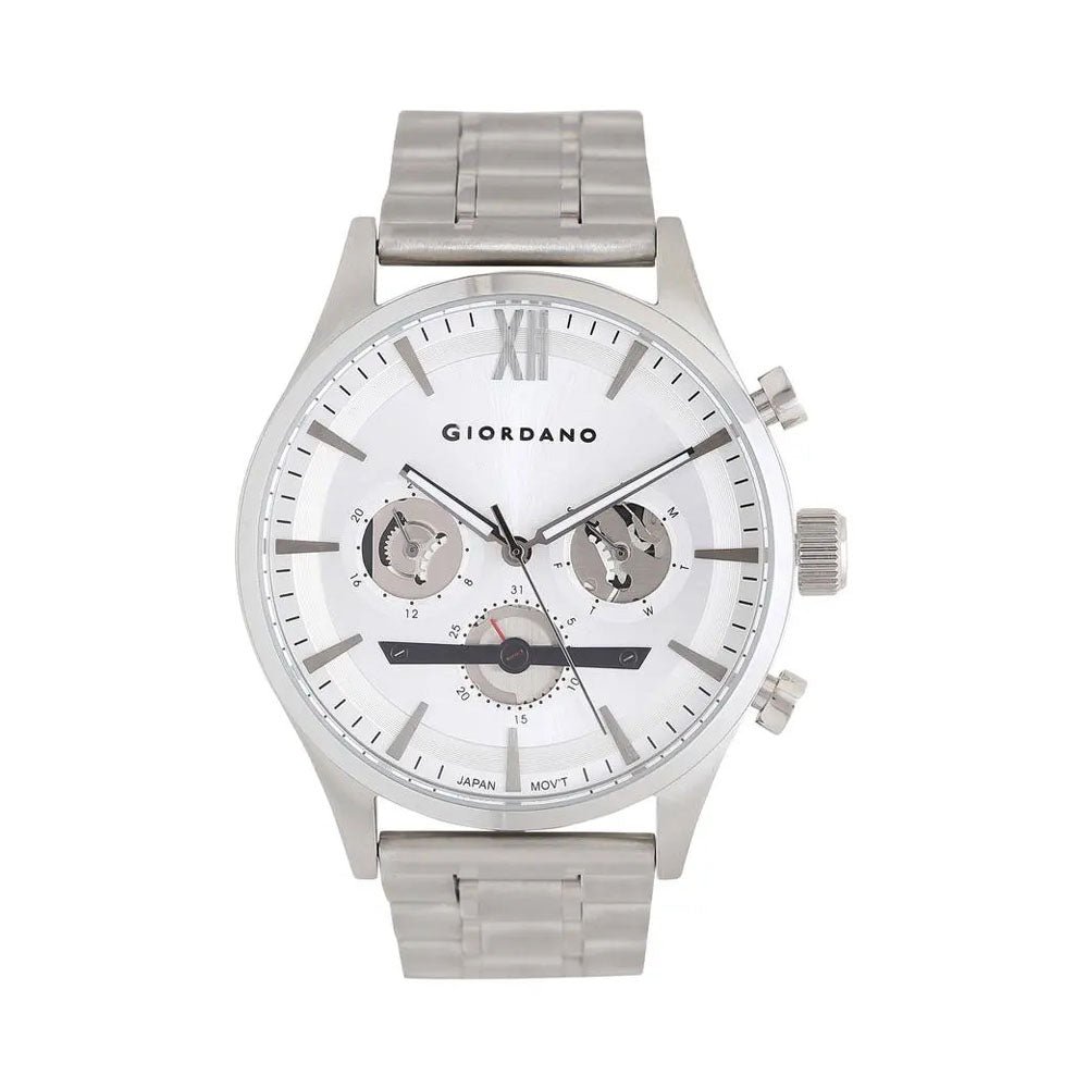 Giordano Mens White Dial Multi-Function Metallic Watch - GD-1028-11