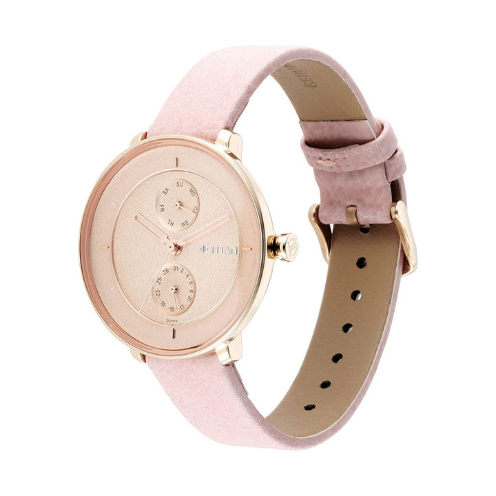 TITAN Pastel Dreams Brown Dial Pink Leather Strap Watch 2651WL06