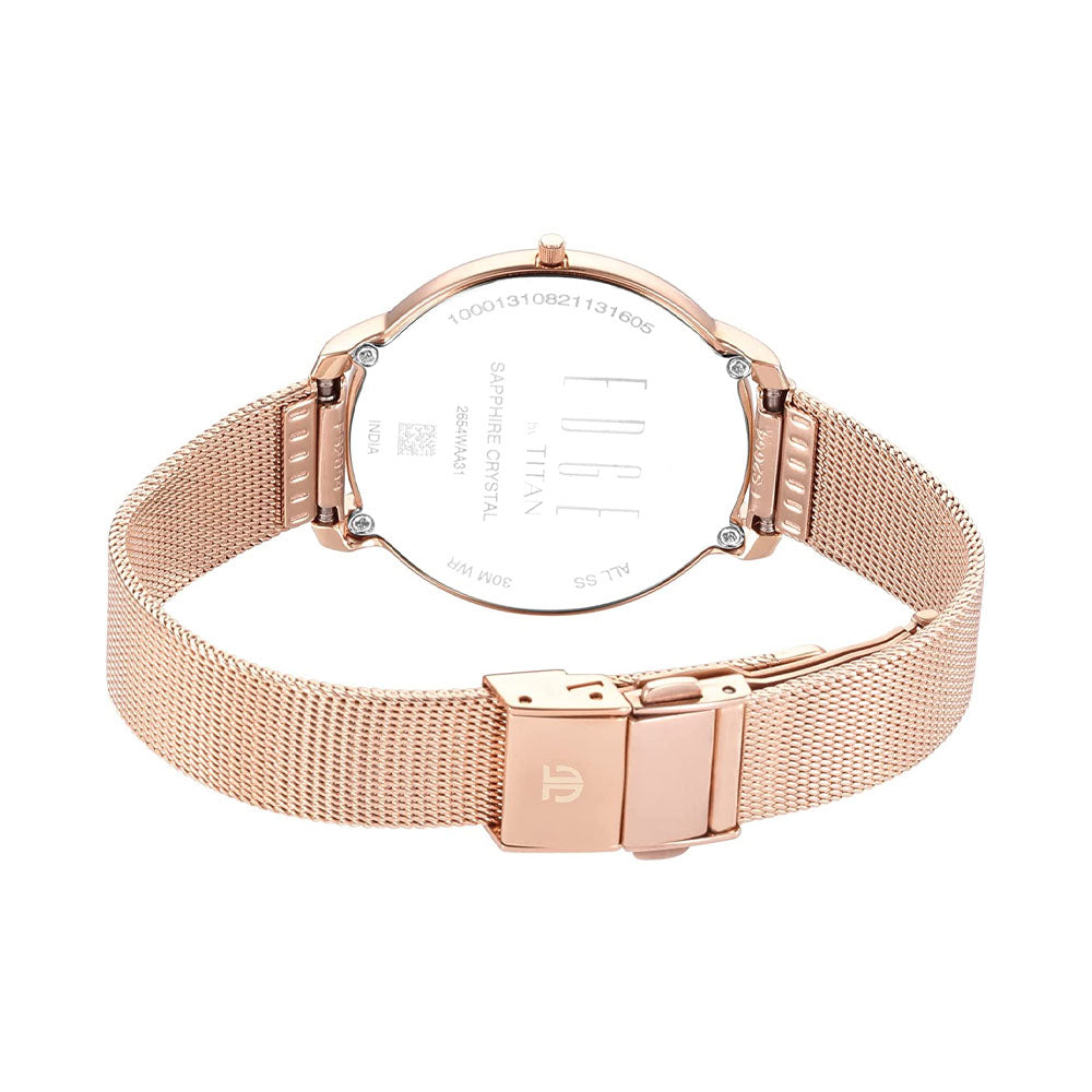 TITAN Ladies Edge White Dial Rose Gold Stainless Steel Strap Watch 2654WM01