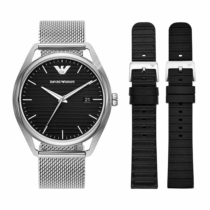 Emporio Armani Mens 41 mm Black Dial Stainless Steel Analog Watch - AR80055