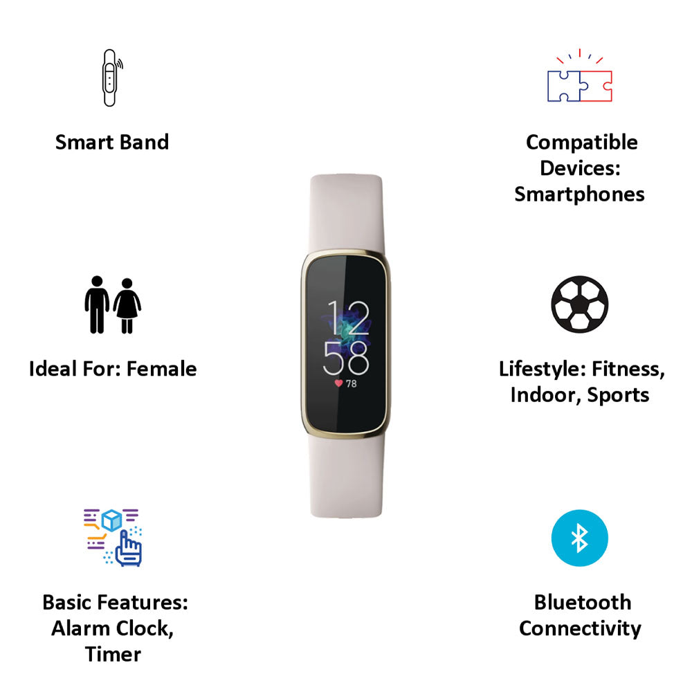 Fitbit Luxe Smart Band (19.30mm) (SPO2 Monitoring, FB422GLWT, Soft Gold/Lunar White, Silicone Band)