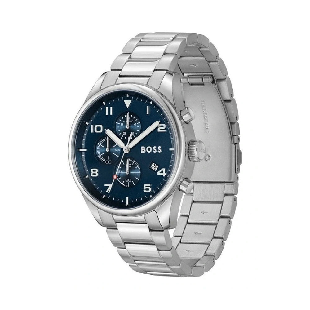 Hugo Boss View Blue Dial Stainless Steel Qtz Chrono Watch 1513989