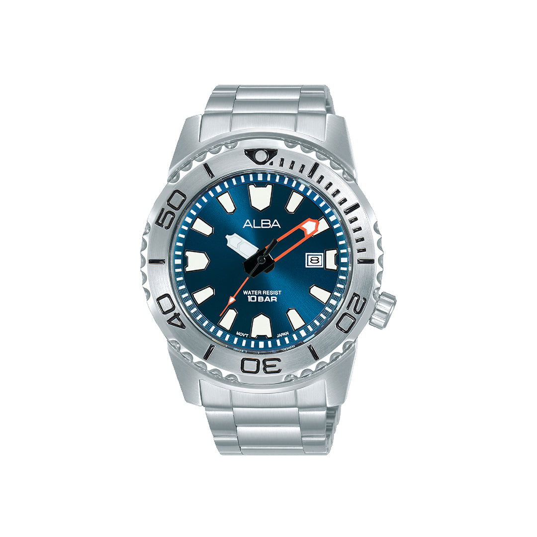 AG8M07X1 Blue Dial Watch With 2 Way Rotating Bezel