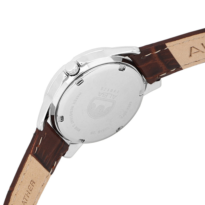 Alba AH7X03X1 Silver-White Dial With Brown Leather Straps