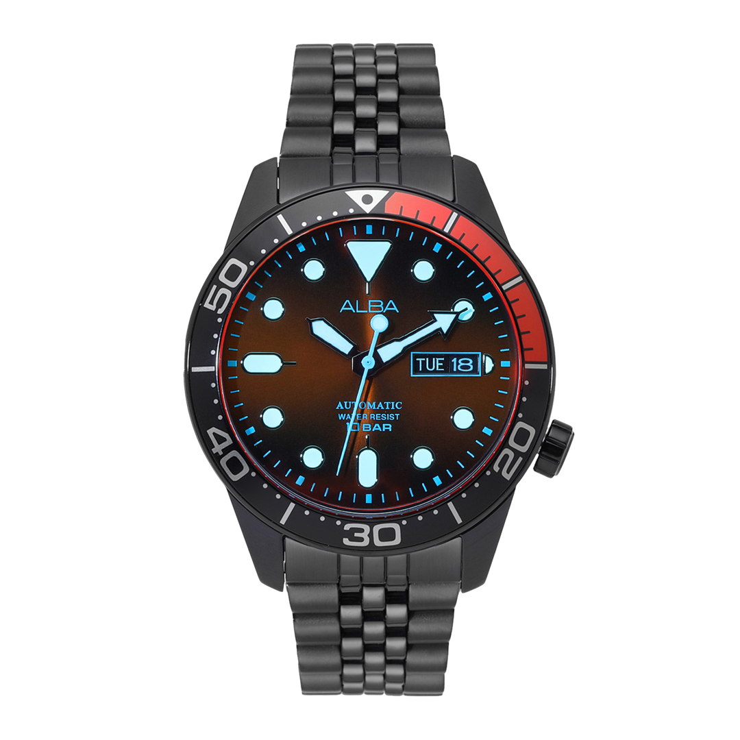 Alba AL4209X1 Black & Orange Gradation Dial Tokyo Neon Mechanical