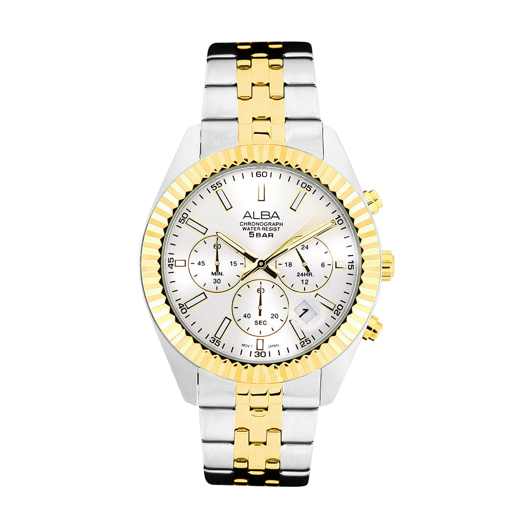 Alba AT3H14X1 White+Gold Dial Chronograph