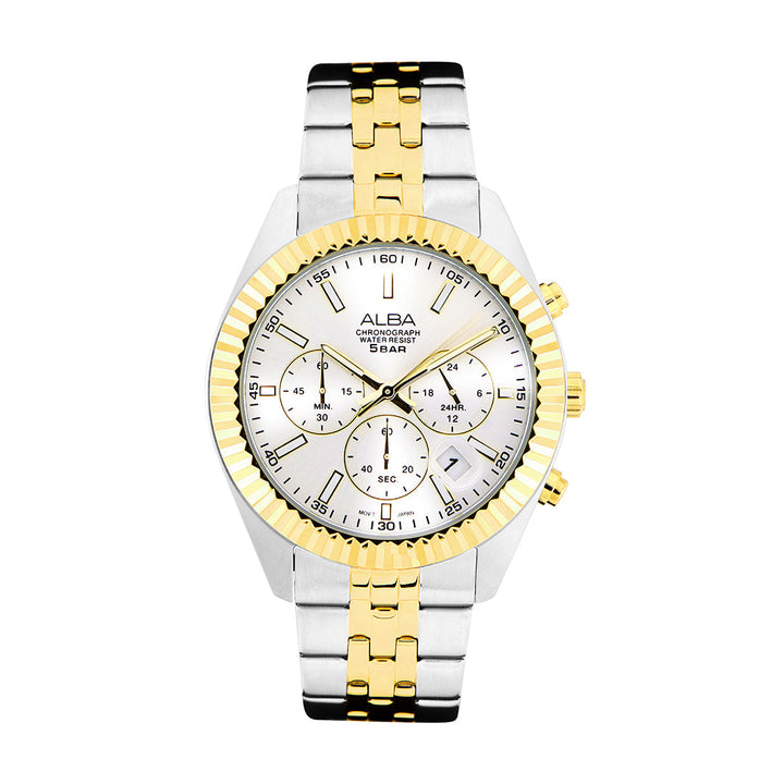 Alba AT3H14X1 White+Gold Dial Chronograph