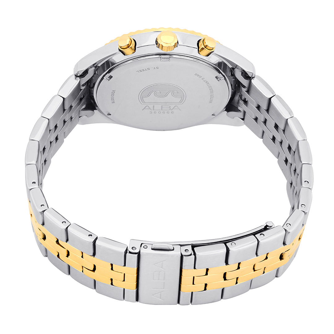 Alba AT3H14X1 White+Gold Dial Chronograph