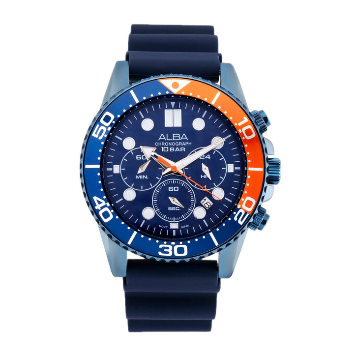 Alba AT3J45X1 Cobalt Blue Dial With Blue+Orange Bezel Chronograph