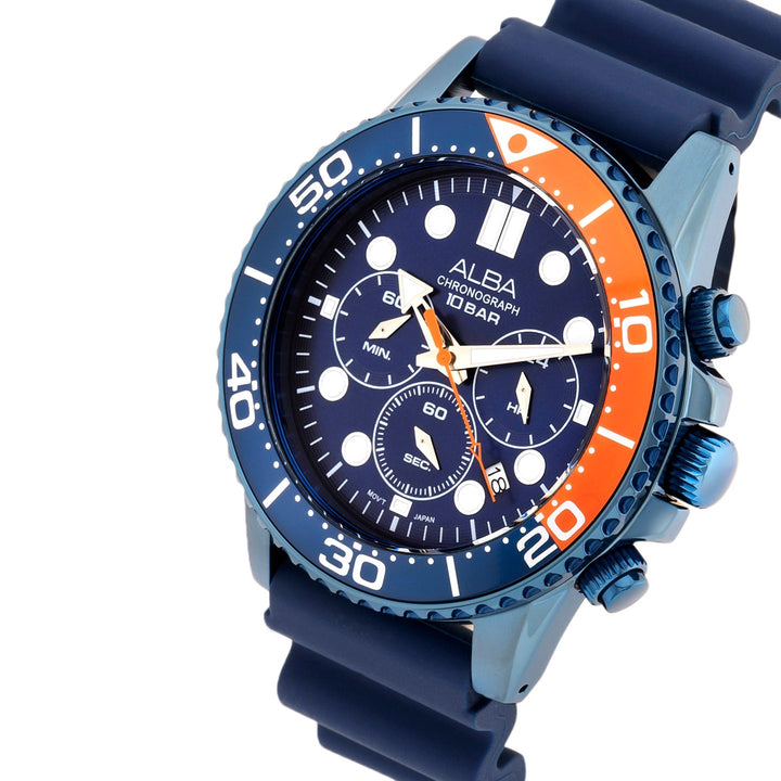 Alba AT3J45X1 Cobalt Blue Dial With Blue+Orange Bezel Chronograph