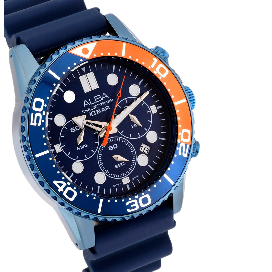 Alba AT3J45X1 Cobalt Blue Dial With Blue+Orange Bezel Chronograph