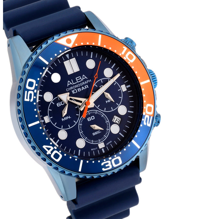 Alba AT3J45X1 Cobalt Blue Dial With Blue+Orange Bezel Chronograph