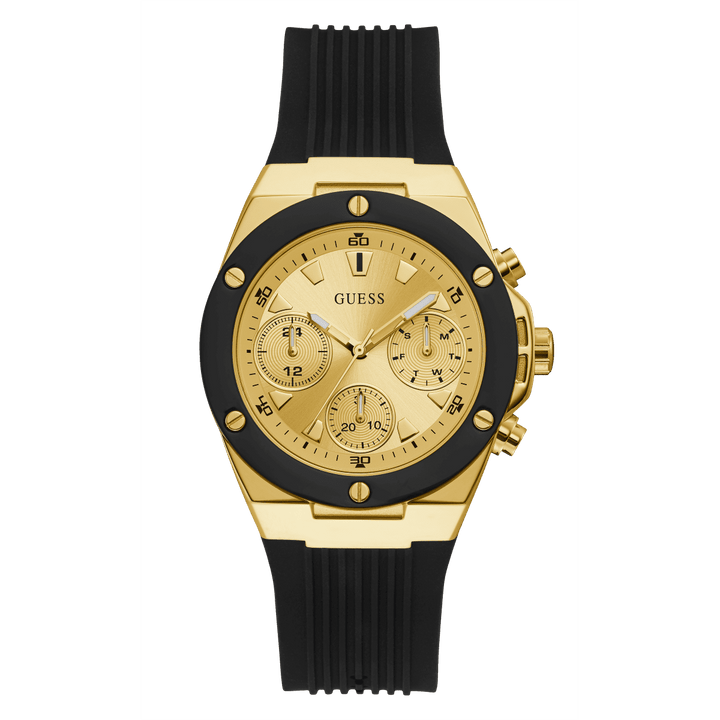 GUESS Ladies Black Gold Tone Multi-Function Watch