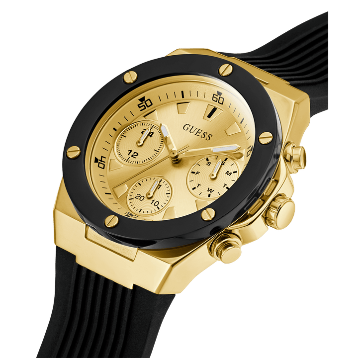 GUESS Ladies Black Gold Tone Multi-Function Watch