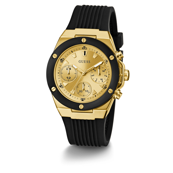 GUESS Ladies Black Gold Tone Multi-Function Watch