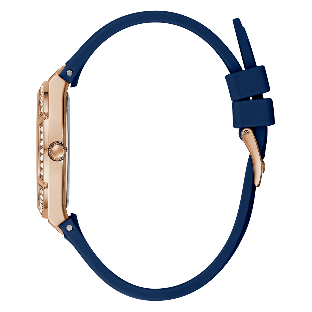 GUESS Ladies Blue Rose Gold Tone Analog Watch