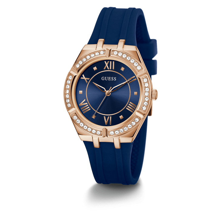 GUESS Ladies Blue Rose Gold Tone Analog Watch