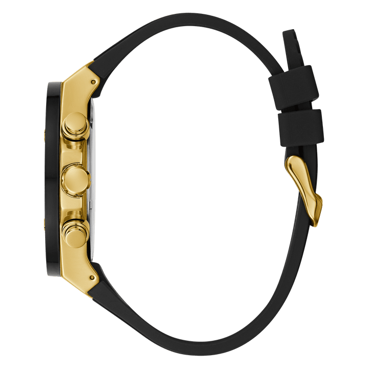 GUESS Mens Black Gold Tone Multi-Function Watch