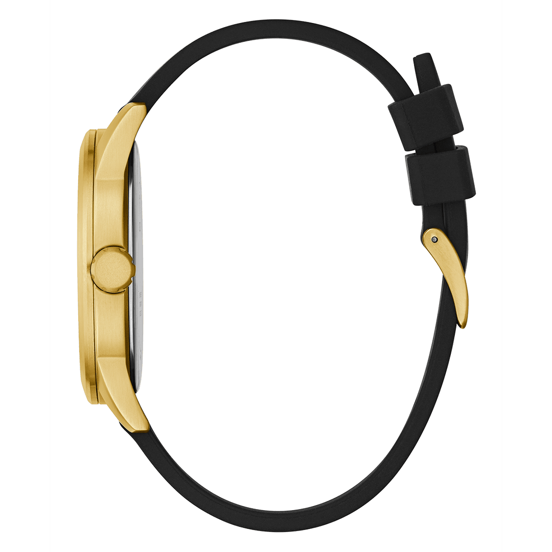 GUESS Mens Black Gold Tone Analog Watch