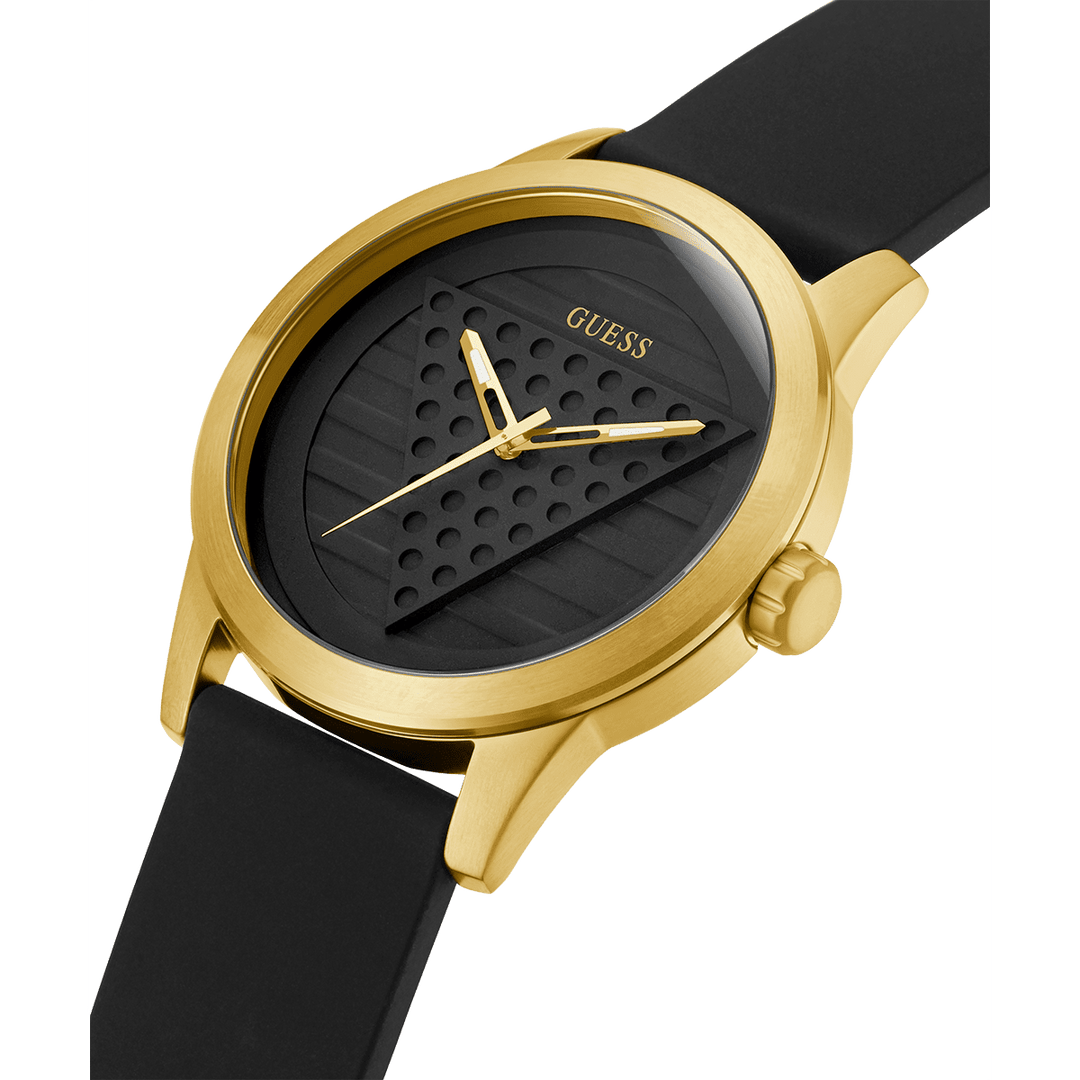 GUESS Mens Black Gold Tone Analog Watch