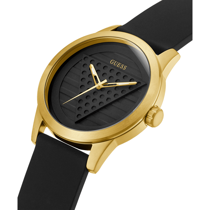 GUESS Mens Black Gold Tone Analog Watch