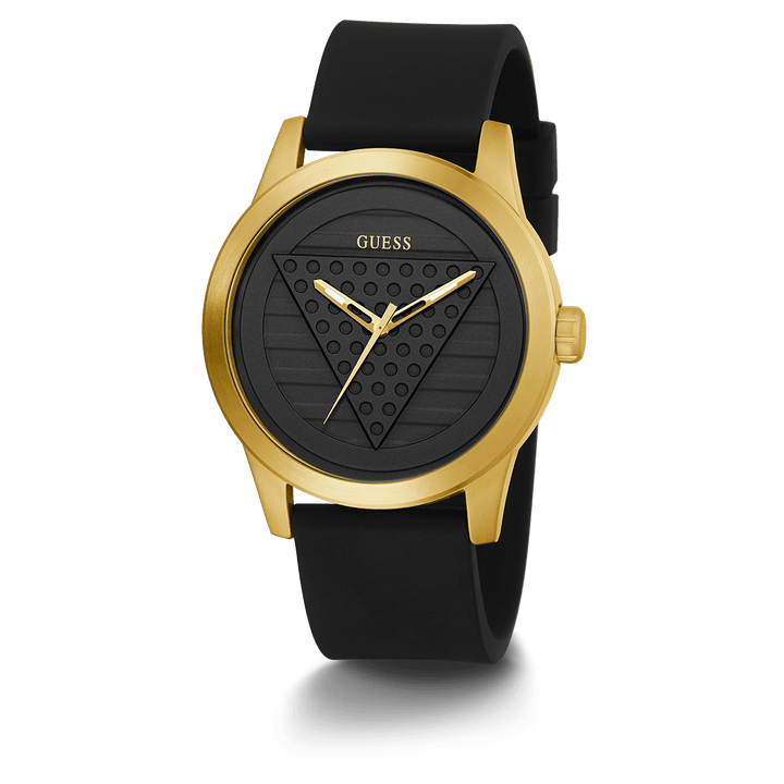 GUESS Mens Black Gold Tone Analog Watch