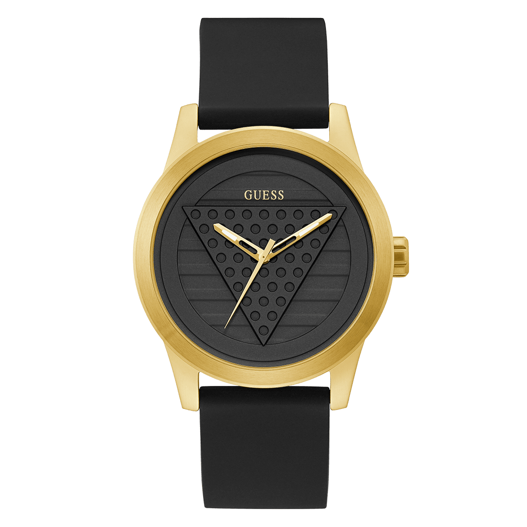 GUESS Mens Black Gold Tone Analog Watch