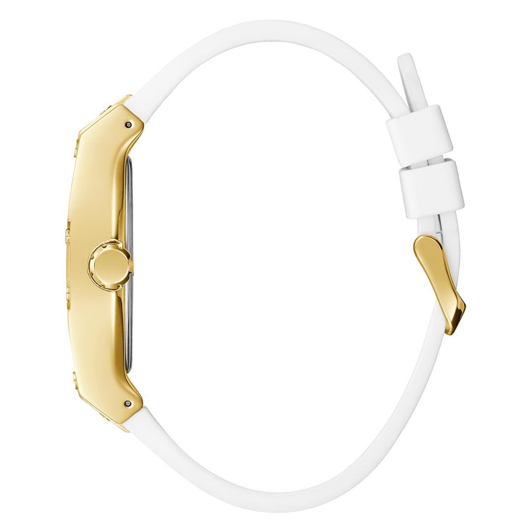 GUESS Mens White Gold Tone Multi-Function Watch