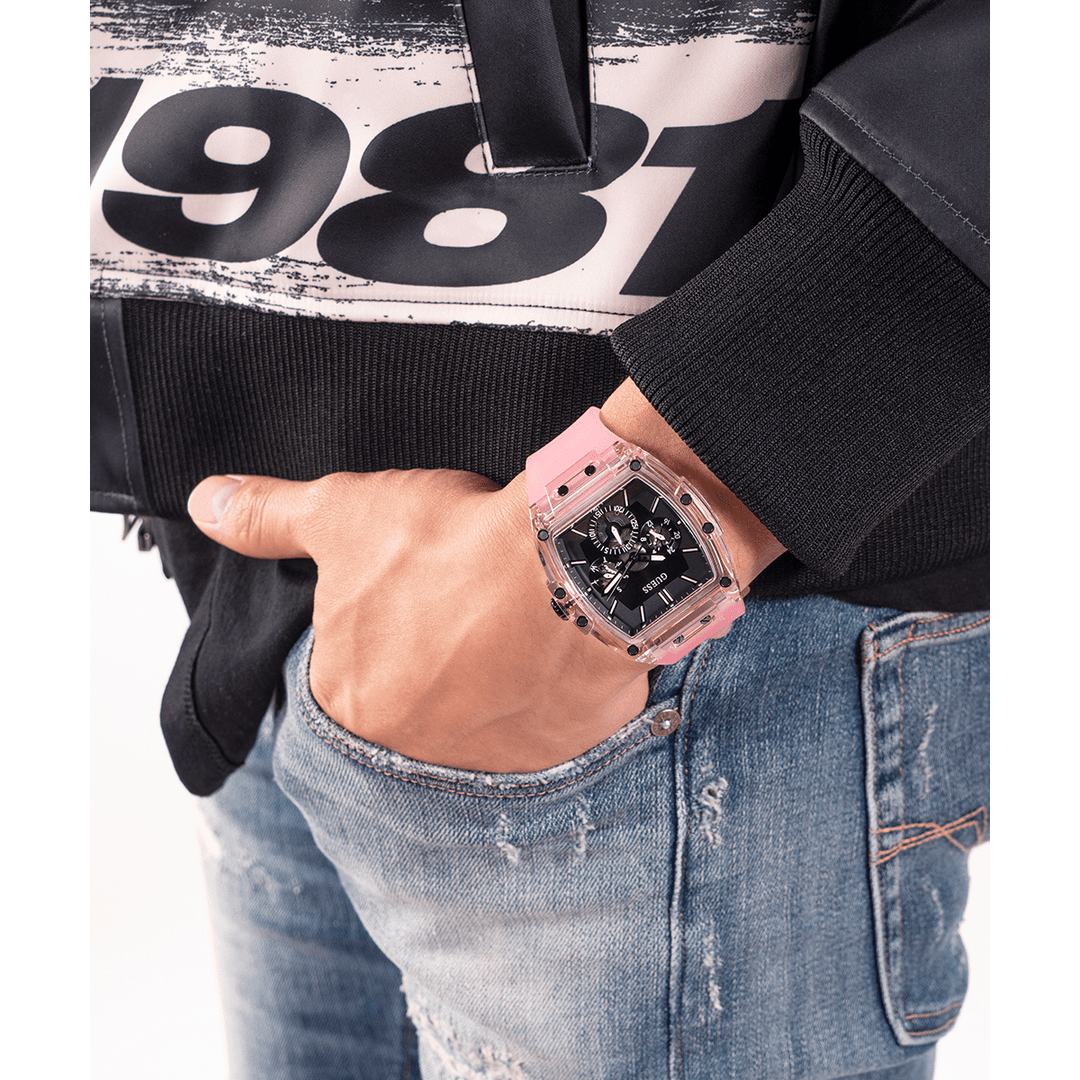 GUESS Mens Pink Multi-Function Watch
