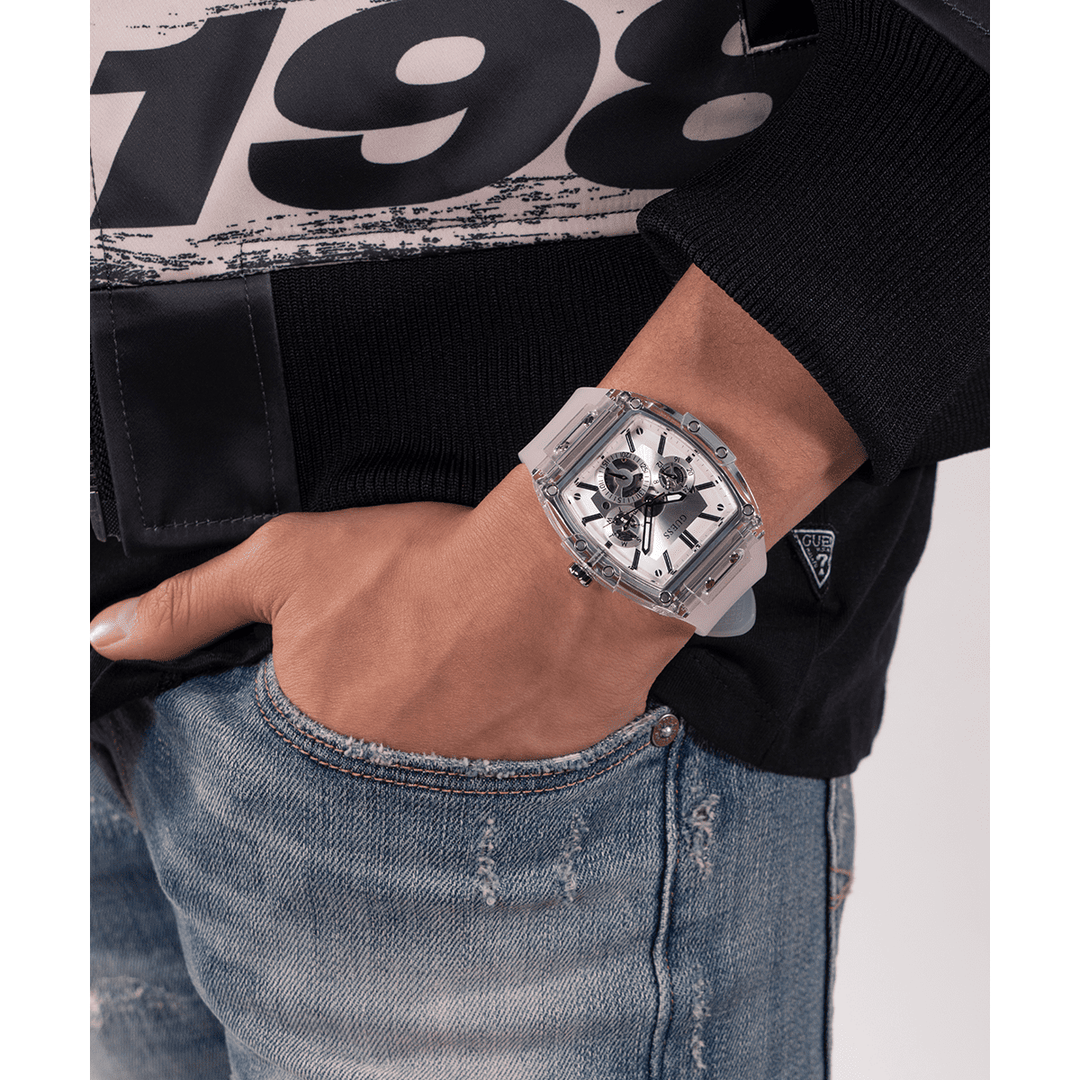 GUESS Mens Clear Multi-Function Watch