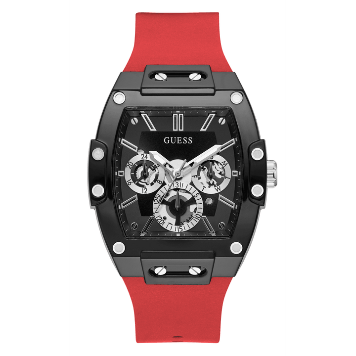 GUESS Mens Red Black Multi-Function Watch