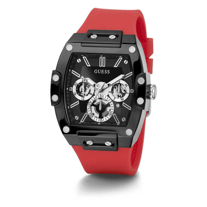 GUESS Mens Red Black Multi-Function Watch